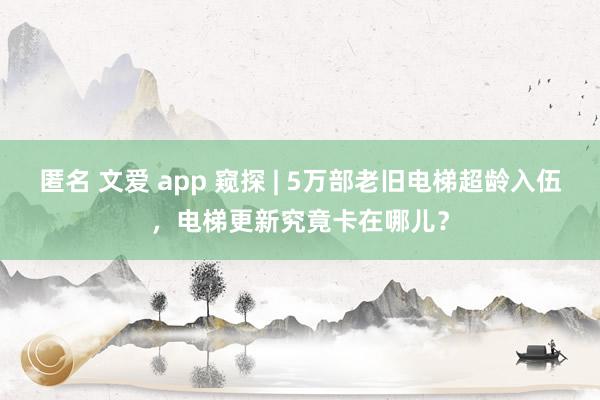 匿名 文爱 app 窥探 | 5万部老旧电梯超龄入伍，电梯更新究竟卡在哪儿？