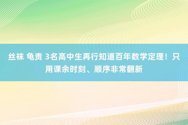 丝袜 龟责 3名高中生再行知道百年数学定理！只用课余时刻、顺序非常翻新