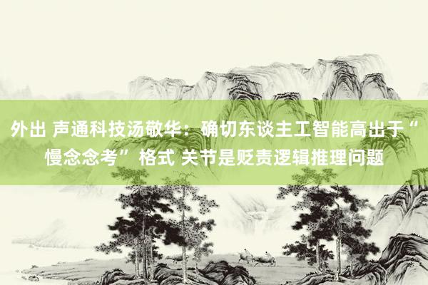 外出 声通科技汤敬华：确切东谈主工智能高出于“慢念念考” 格式 关节是贬责逻辑推理问题