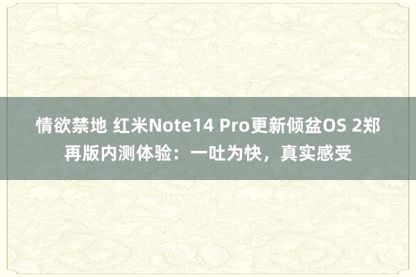 情欲禁地 红米Note14 Pro更新倾盆OS 2郑再版内测体验：一吐为快，真实感受